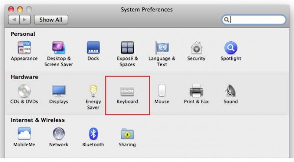 Keyboard options in System Preferences
